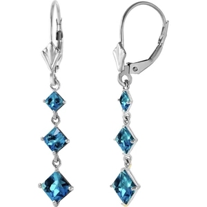QP Jewellers Blue Topaz Three Stone Drop Earrings 4.79 ctw in 9ct White Gold