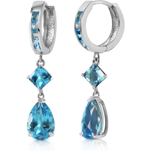 QP Jewellers Blue Topaz Droplet Huggie Earrings 5.62 ctw in 9ct White Gold