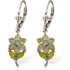 QP Jewellers Aquamarine & Peridot Flower Petal Drop Earrings in 9ct White Gold
