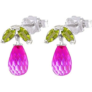 QP Jewellers Pink Topaz & Peridot Snowdrop Stud Earrings in 9ct White Gold
