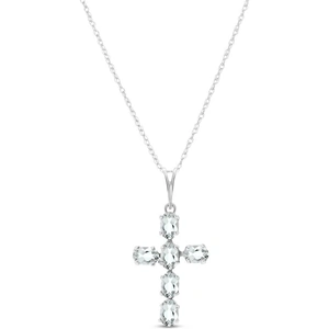 QP Jewellers Aquamarine Rio Cross Pendant Necklace 1.5 ctw in 9ct White Gold