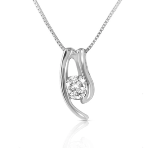 QP Jewellers Round Cut Diamond Pendant Necklace 0.15 ct in 9ct White Gold