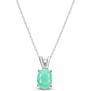 QP Jewellers Emerald Oval Pendant Necklace 0.75 ct in 9ct White Gold