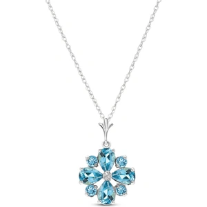 QP Jewellers Blue Topaz Sunflower Pendant Necklace 2.43 ctw in 9ct White Gold
