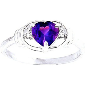 QP Jewellers Amethyst & Diamond Halo Heart Ring in 9ct White Gold