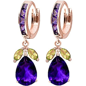QP Jewellers Amethyst & Peridot Huggie Drop Earrings in 9ct Rose Gold