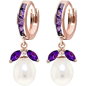 QP Jewellers Amethyst & Pearl Dewdrop Huggie Earrings in 9ct Rose Gold