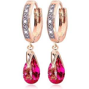 QP Jewellers Pink Topaz & Diamond Droplet Huggie Earrings in 9ct Rose Gold