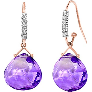 QP Jewellers Amethyst & Diamond Stem Drop Earrings in 9ct Rose Gold