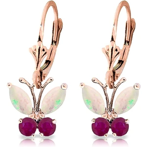 QP Jewellers Opal & Ruby Butterfly Drop Earrings in 9ct Rose Gold
