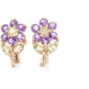 QP Jewellers Amethyst & Peridot Flower Petal Stud Earrings in 9ct Rose Gold