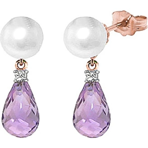 QP Jewellers Pearl, Diamond & Amethyst Stud Earrings in 9ct Rose Gold