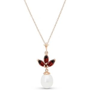 QP Jewellers Pearl & Garnet Petal Pendant Necklace in 9ct Rose Gold