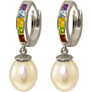 QP Jewellers Pearl, Amethyst & Blue Topaz Hoop Earrings in 9ct White Gold
