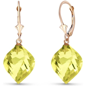 QP Jewellers Lemon Quartz Briolette Drop Earrings 21.5 ctw in 9ct Rose Gold