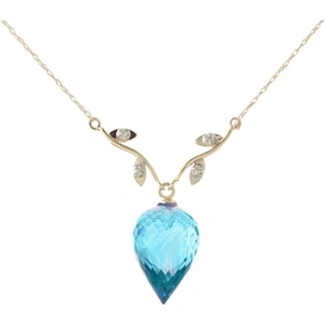 QP Jewellers Pointed Briolette Cut Blue Topaz Pendant Necklace 11.27 ctw in 9ct Gold