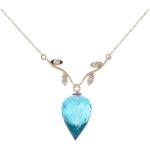 QP Jewellers Pointed Briolette Cut Blue Topaz Pendant Necklace 11.27 ctw in 9ct Rose Gold
