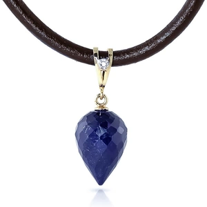 QP Jewellers Sapphire Leather Pendant Necklace 13.01 ctw in 9ct Gold
