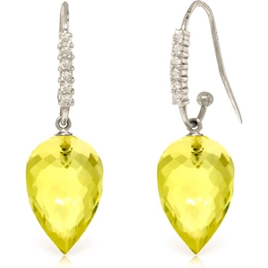 QP Jewellers Lemon Quartz Drop Earrings 18.18 ctw in 9ct White Gold