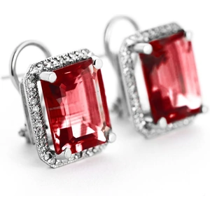 QP Jewellers Garnet French Clip Halo Earrings 15.4 ctw in 9ct White Gold