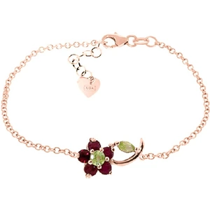 QP Jewellers Peridot & Ruby Adjustable Flower Petal Bracelet in 9ct Rose Gold