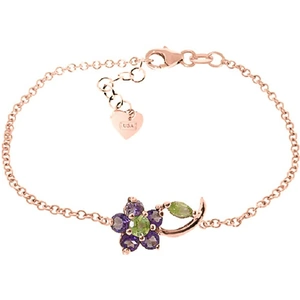 QP Jewellers Peridot & Amethyst Adjustable Flower Petal Bracelet in 9ct Rose Gold