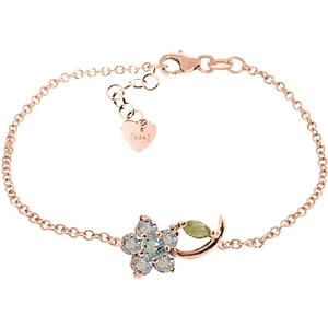 QP Jewellers Aquamarine & Peridot Adjustable Flower Petal Bracelet in 9ct Rose Gold