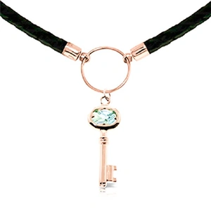 QP Jewellers Aquamarine Key Charm Leather Pendant Necklace 0.5 ct in 9ct Rose Gold