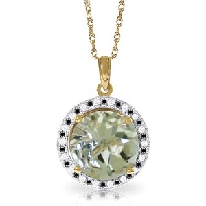 QP Jewellers Round Cut Green Amethyst Pendant Necklace 5.2 ctw in 9ct Gold