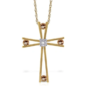 QP Jewellers Citrine Cross Pendant Necklace 0.43 ctw in 9ct Gold