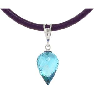 QP Jewellers Blue Topaz Leather Pendant Necklace 11.26 ctw in 9ct White Gold