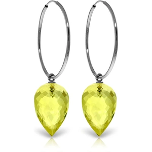 QP Jewellers Lemon Quartz Briolette Hoop Earrings 18 ctw in 9ct White Gold
