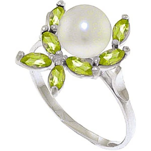 QP Jewellers Pearl & Peridot Ivy Ring in 18ct White Gold