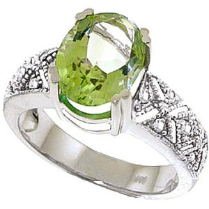 QP Jewellers Green Amethyst & Diamond Renaissance Ring in Sterling Silver
