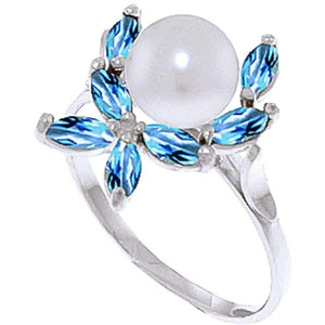 QP Jewellers Pearl & Blue Topaz Ivy Ring in Sterling Silver