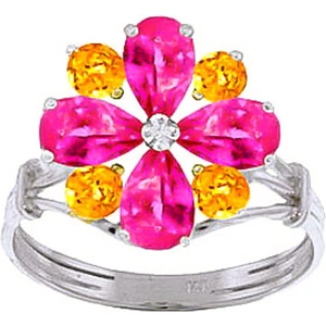 QP Jewellers Pink Topaz & Citrine Sunflower Cluster Ring in Sterling Silver