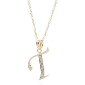 QP Jewellers Diamond Letter Initial T Pendant Necklace in 9ct Gold