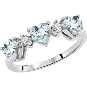 QP Jewellers Aquamarine & Diamond Three Hearts Ring 1.35 ctw in 9ct White Gold
