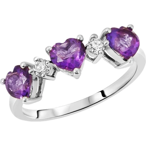 QP Jewellers Amethyst & Diamond Three Hearts Ring 1.5 ctw in Sterling Silver