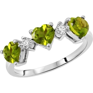 QP Jewellers Peridot & Diamond Three Hearts Ring 1.75 ctw in Sterling Silver