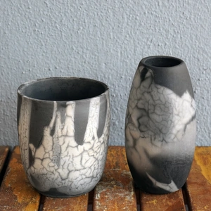 RAAQUU Shinsen & Tsuri Vase Raku fired Handmade Ceramic Gift Set