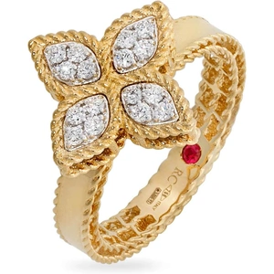 Roberto Coin Princess Flower 18ct Gold 0.18ct Rings - Ring Size M