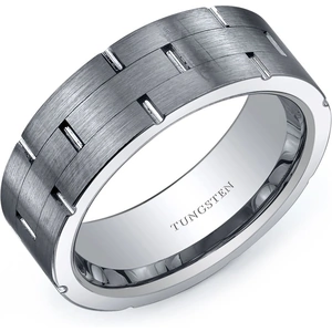 Ruby & Oscar Men's Brick Pattern Brushed Finish 7.5mm Carbide Wedding Ring in Tungsten