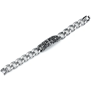 Ruby & Oscar Men's Gothic ID Style Celtic Cross Curb Chain Link Bracelet in Stainless Steel