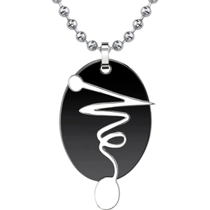 Ruby & Oscar Men's Gun Metal Finish Oval Dog Tag Pendant Necklace in Stainless Steel