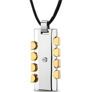Ruby & Oscar Men's Rivet Design Two Tone Dog Tag Pendant Pendant Necklace in Stainless Steel