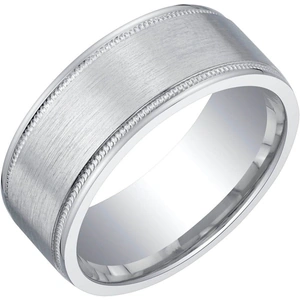 Ruby & Oscar Men's Brushed Matte Milgrain Wedding Ring in Sterling Silver