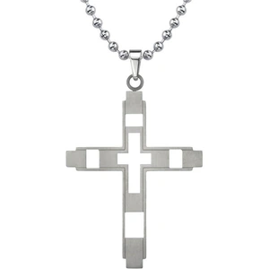 Ruby & Oscar Men's Brushed Finish Cross Pendant Necklace in Titanium