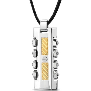 Ruby & Oscar Men's Gold Accented Two Tone Rivet Dog Tag Pendant Necklace