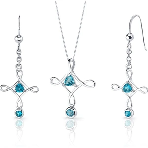 Ruby & Oscar Trillion Cut Swiss Blue Topaz Cross Jewellery Set in Sterling Silver